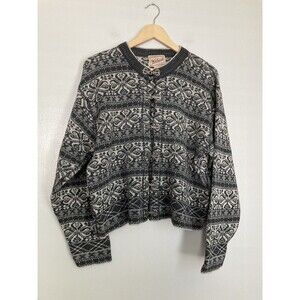 Vintage Woolrich Cardigan Fair Isle Sweater LARGE Gray Made in Hong Kong